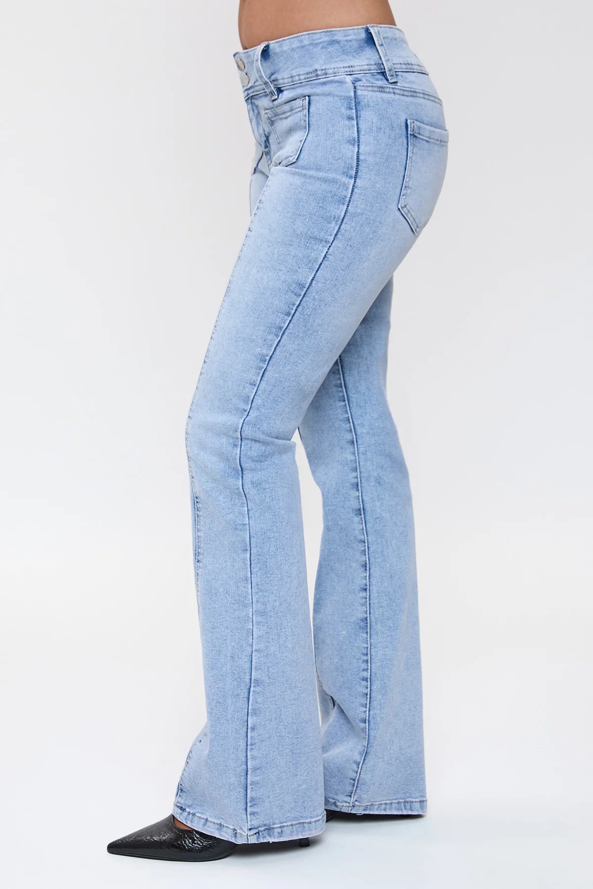 Women's Patch Pocket Mid Rise Flare Jeans