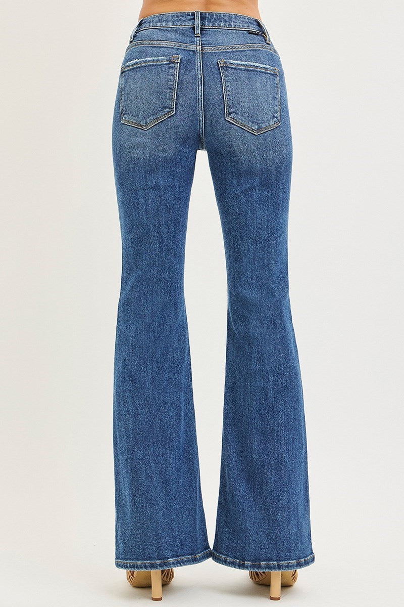 Risen Dark High Rise Flare Jean With Front Seam