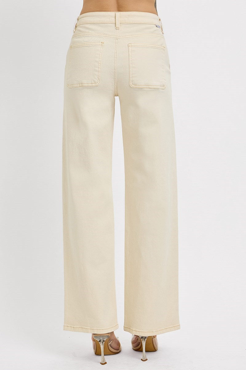 Risen Tummy Control Slouchy Ankle Baggy Pants- Ivory