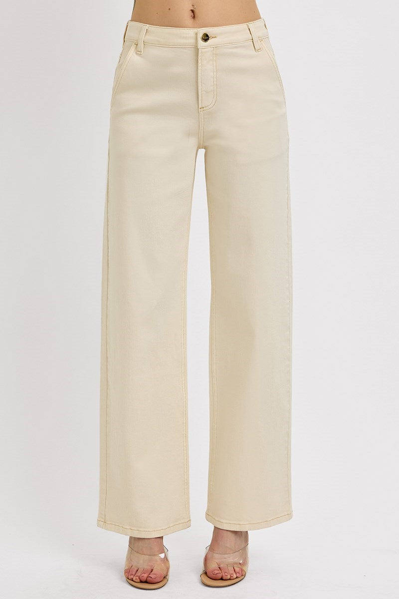 Risen Tummy Control Slouchy Ankle Baggy Pants- Ivory