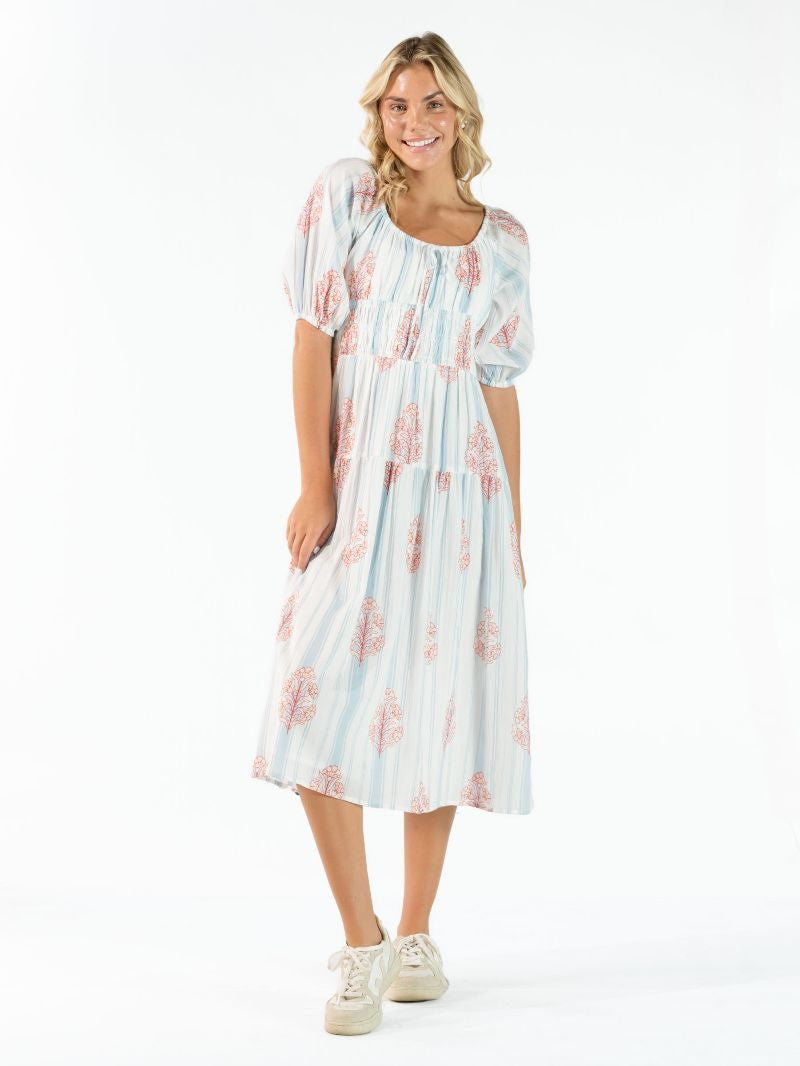 Simply Southern Midi Dress With Stripe & Floral Print