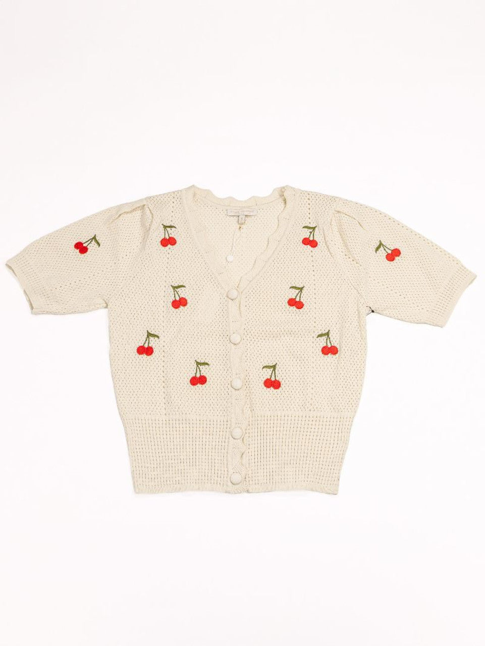 Simply Southern Cream Short Sleeve Cardigan With Cherries