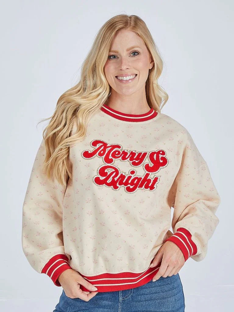 Simply Southern Varsity Merry & Bright Crewneck Sweatshirt