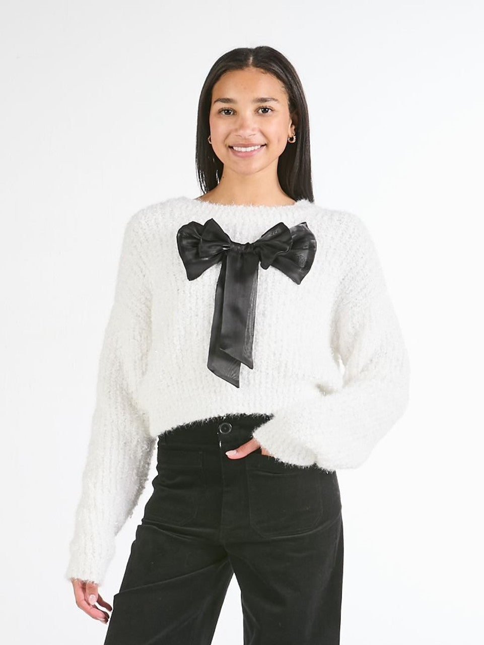 Simply Southern Aurora White Sweater With Bow