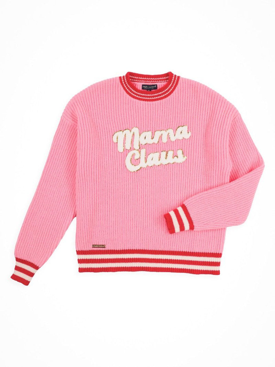 Simply Southern Mama Claus Pink Varsity Sweater