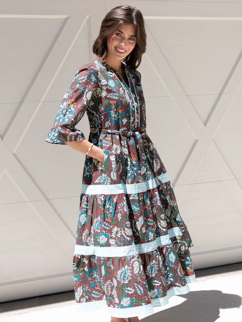 Simply Southern Floral Holly Maxi Dress- Brown