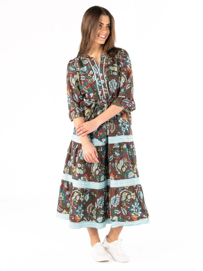 Simply Southern Floral Holly Maxi Dress- Brown