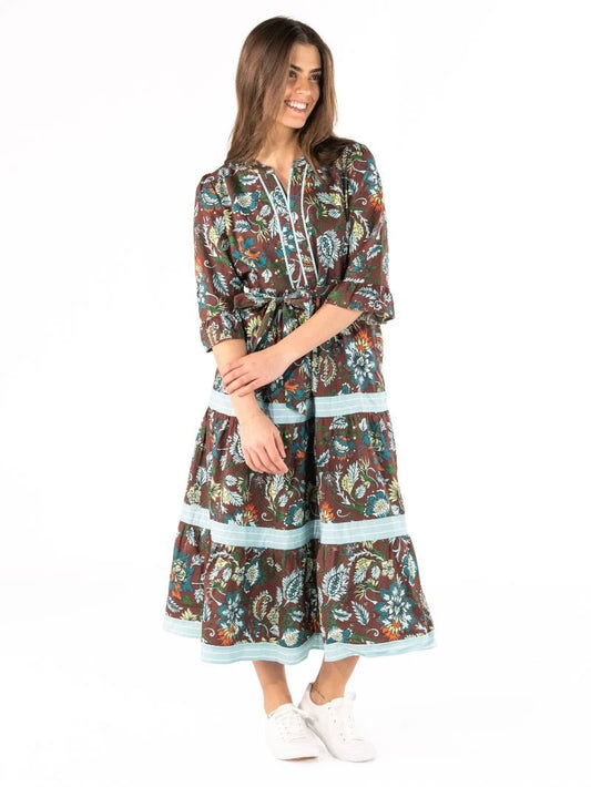 Simply Southern Floral Holly Maxi Dress- Brown