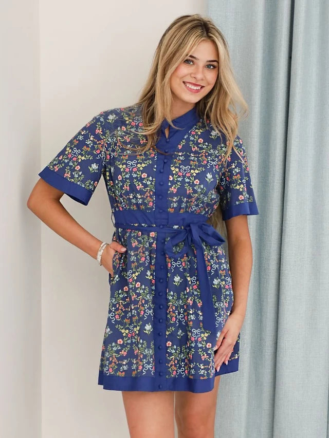 Simply Southern Millie Dress- Navy Ribbon Floral