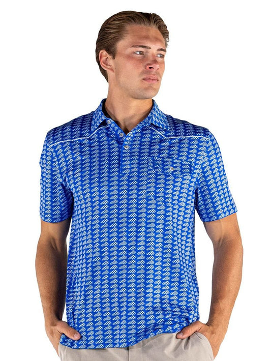 Simply Southern Men's Blue Performance Polo With Checkered KY Print