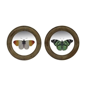 Butterfly Art Prints In Round Wood Frame Set of 2