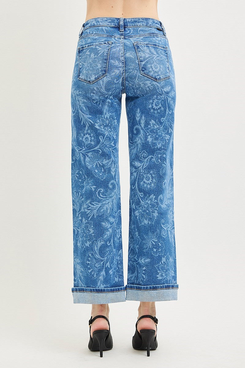 Risen Mid Rise Ankle Straight Jeans- Print Detail