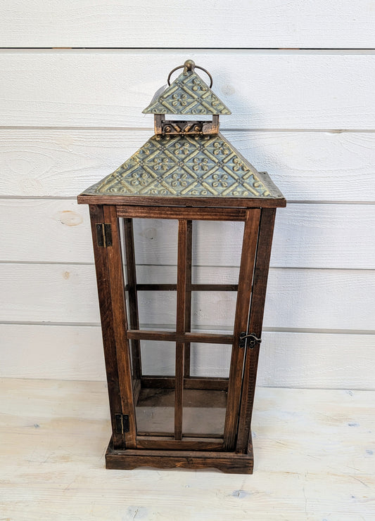 Orleans Dark Wood & Brushed Gold Hex Lantern