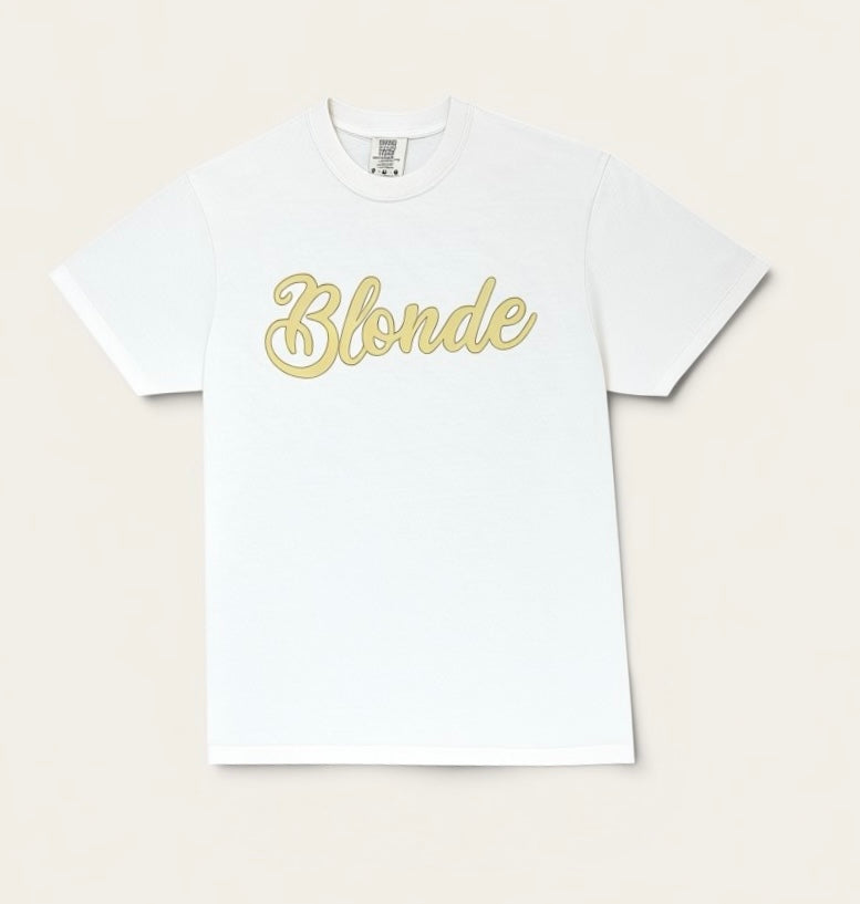 Trendy Text Ivory Cream Short Sleeve Tshirt with script Blonde or Brunette