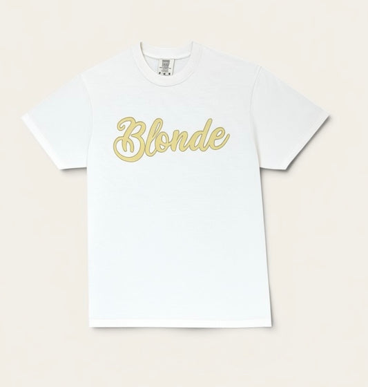 Trendy Text Ivory Cream Short Sleeve Tshirt with script Blonde or Brunette