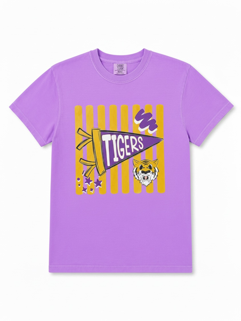 Bardstown Tigers Pennant Flag Comfort Colors Violet Tshirt