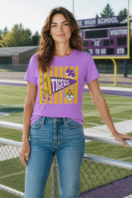 Bardstown Tigers Pennant Flag Comfort Colors Violet Tshirt
