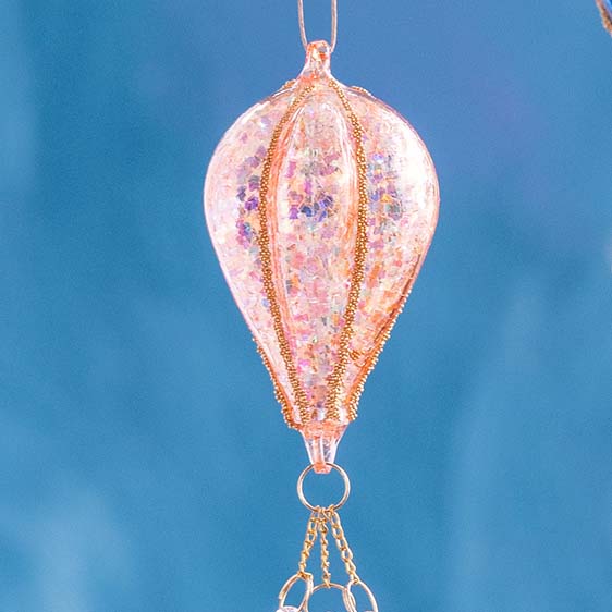 Glitterville Small Rainbow Glitter Hot Air Balloon Ornament