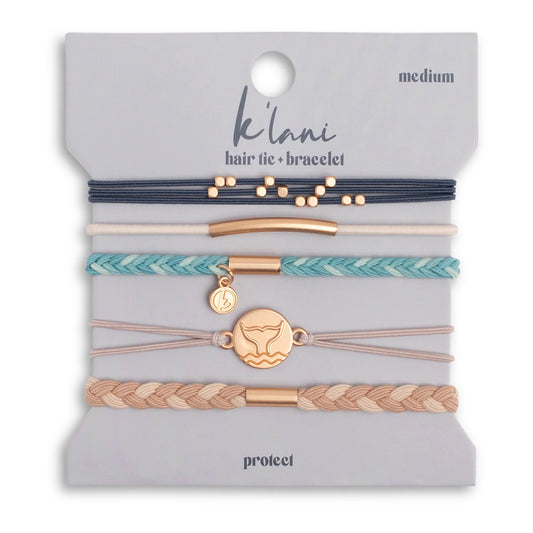 K'Lani "Protect" Beachy Blues & Sands with Whale Charm Hair Tie Bracelets