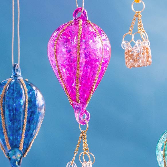 Glitterville Small Rainbow Glitter Hot Air Balloon Ornament