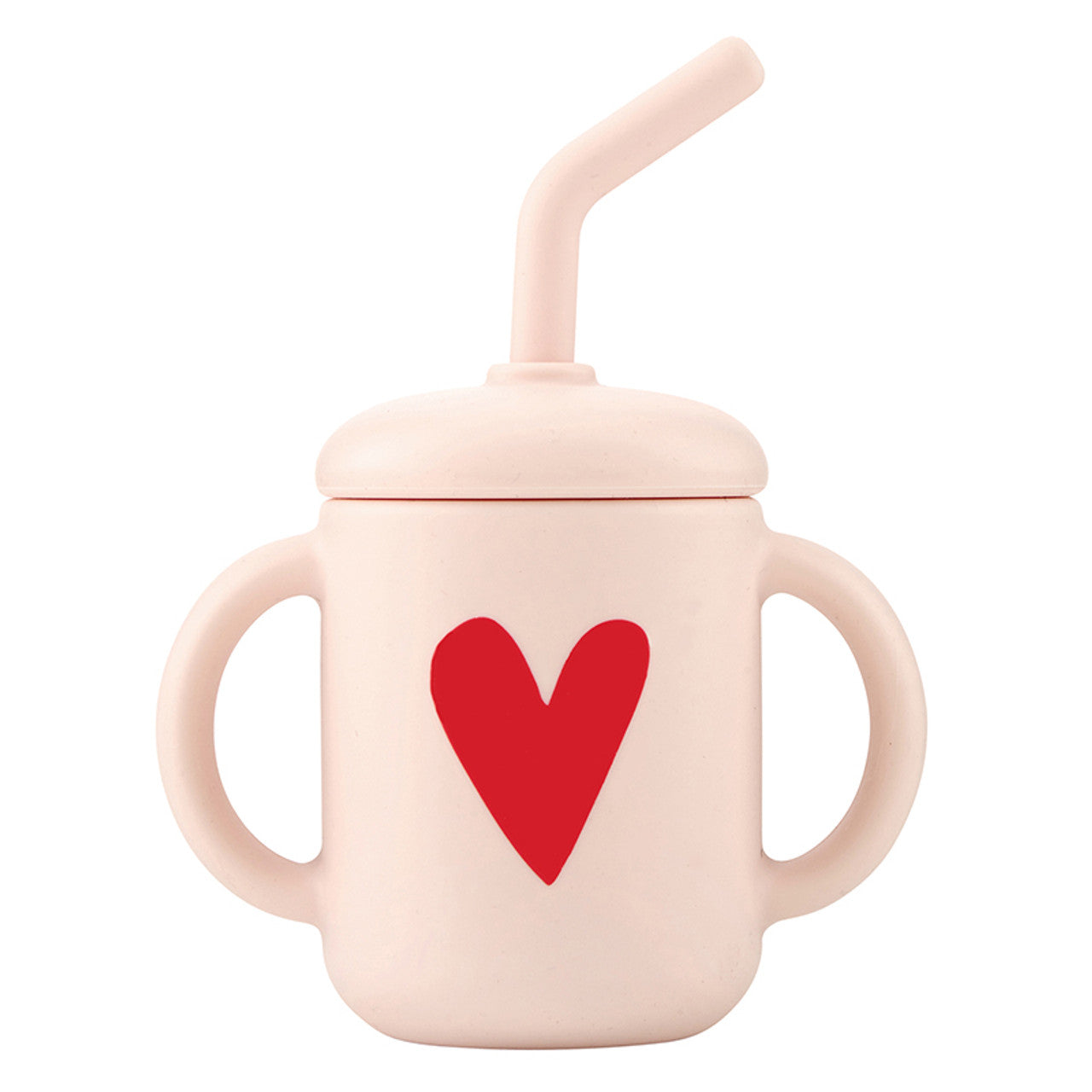 Silicone Pink Straw Sippy Cup With Red Heart