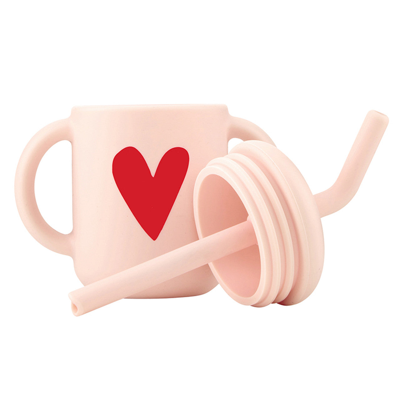 Silicone Pink Straw Sippy Cup With Red Heart