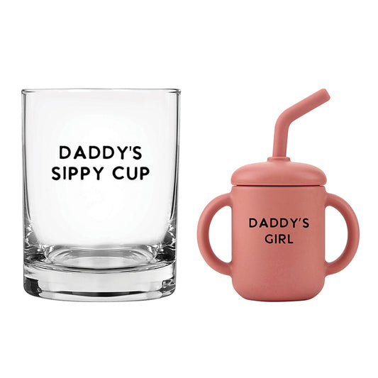 Daddy's Glass and Baby Sippy Cup Set