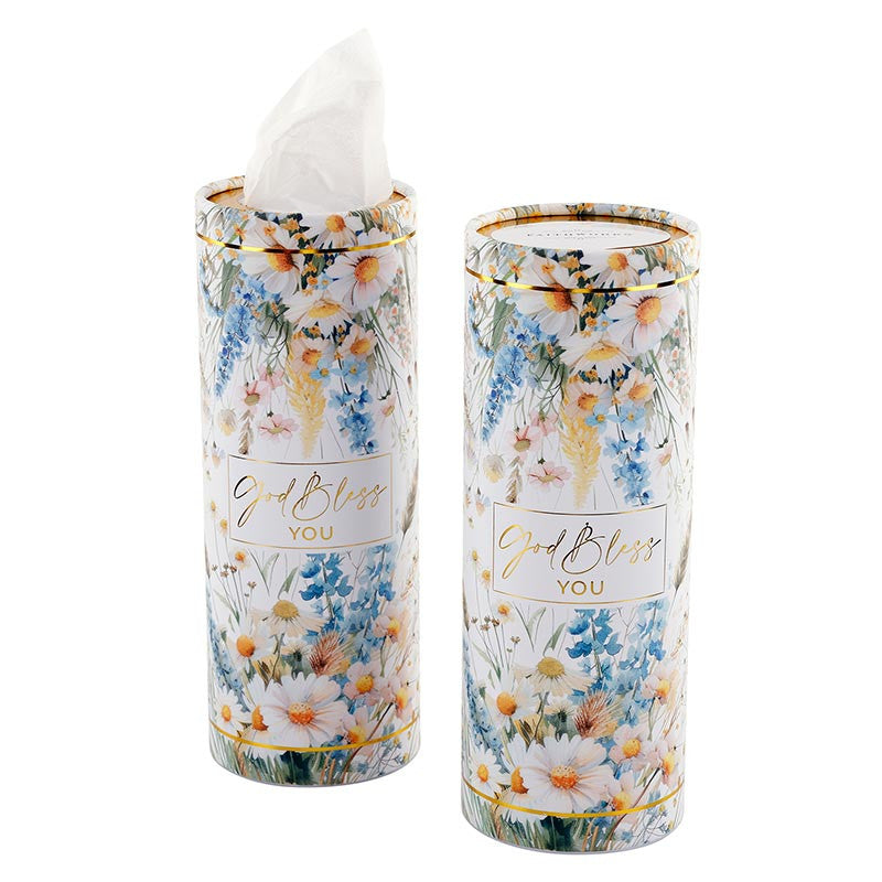 Blue Wildflower Tissue Dispenser- God Bless You