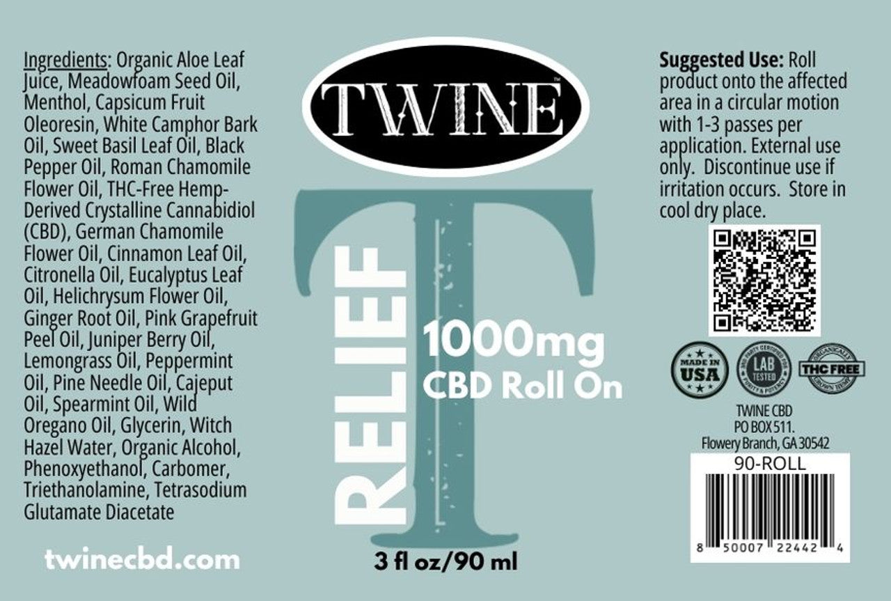 Twine CBD Relief Roller – 1000mg CBD Isolate (90ml)