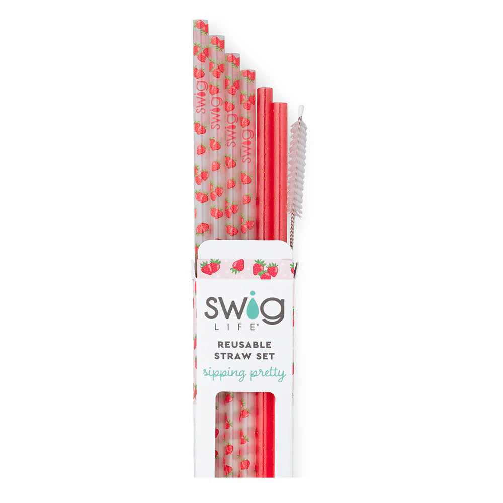 NEW Swig Strawberry Shortcake Reusable Straw Set