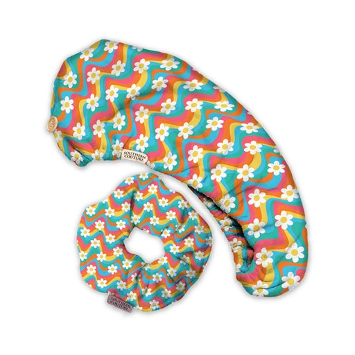 Southern Couture Retro Daisies Hair Towel Wrap & Scrunchie Set