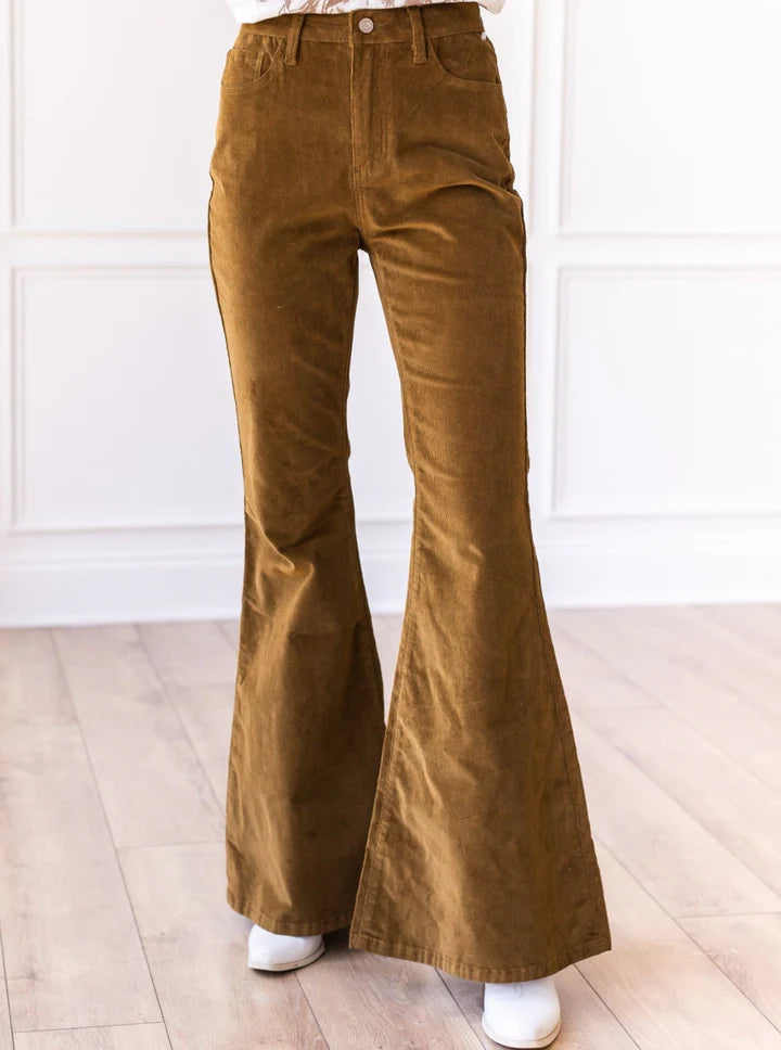 Southern Grace Olive Corduroy Flare Pants