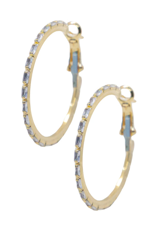 Southern Grace Medium Hoops with Rectangular Gems
