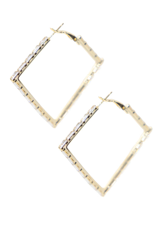 Southern Grace Medium Gold or Silver and Crystal Square Hoops Earrings
