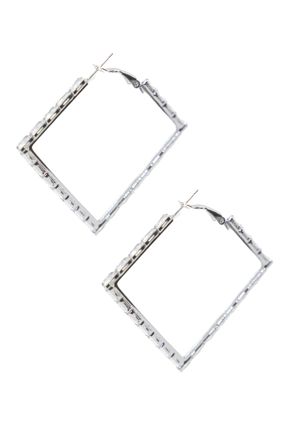 Southern Grace Medium Gold or Silver and Crystal Square Hoops Earrings