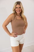 Southern Grace Bella Square Neck Rib Knit Tank Top, Tan