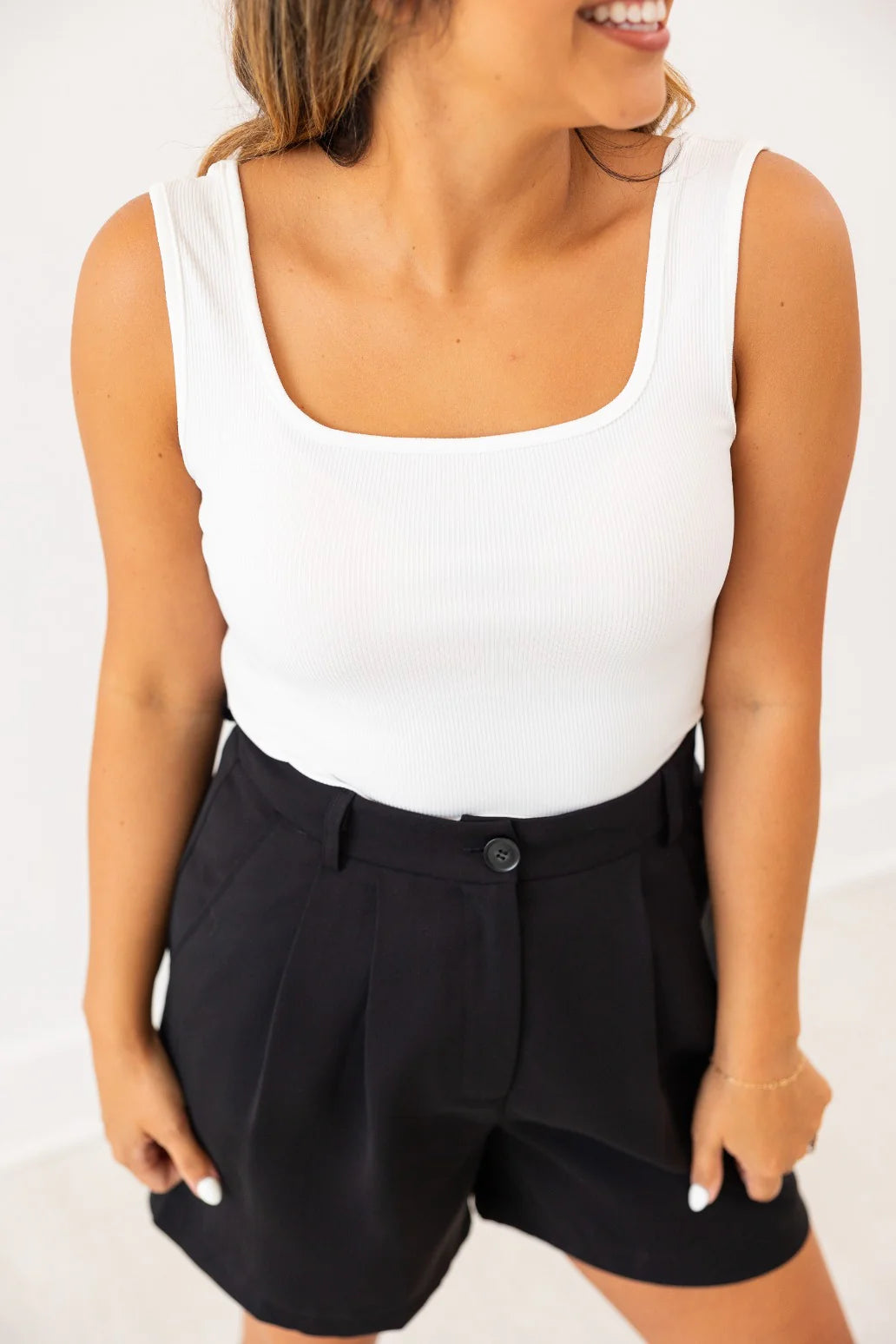 Southern Grace Bella Square Neck Rib Knit Tank Top- White