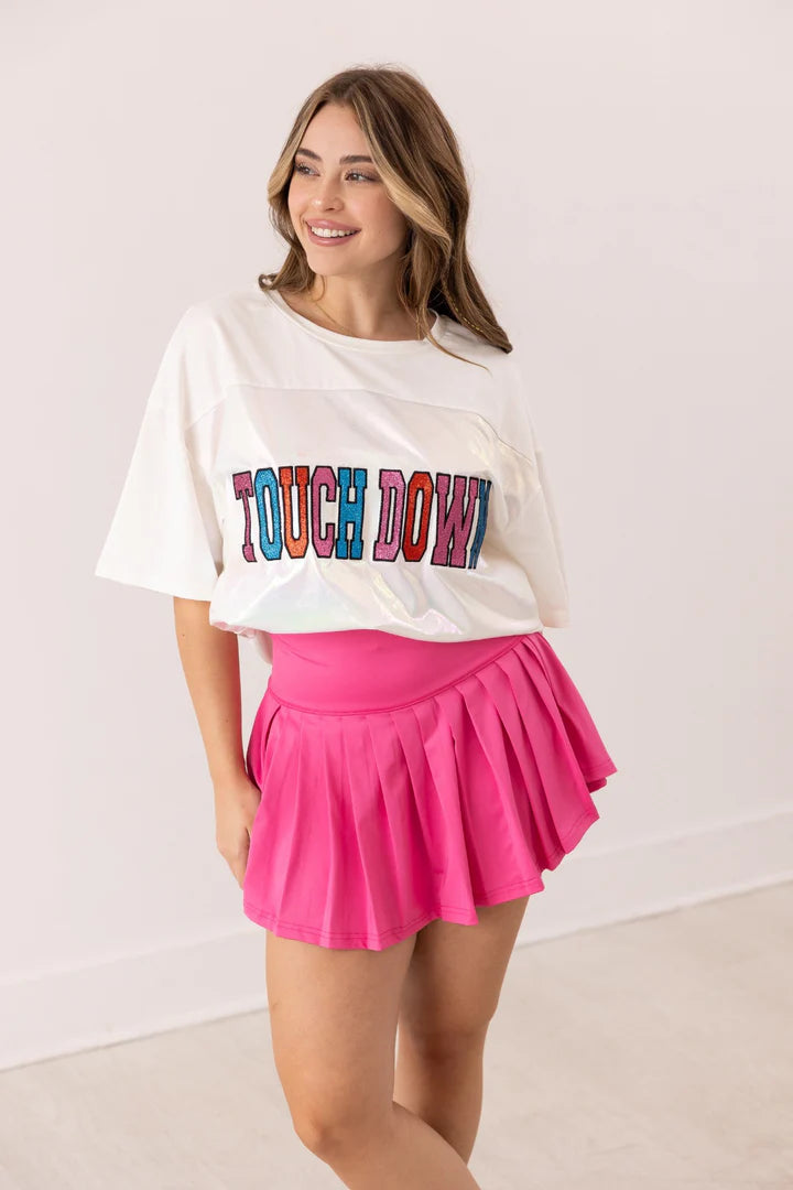 Southern Grace Glitter "Touchdown" on White T-Shirt
