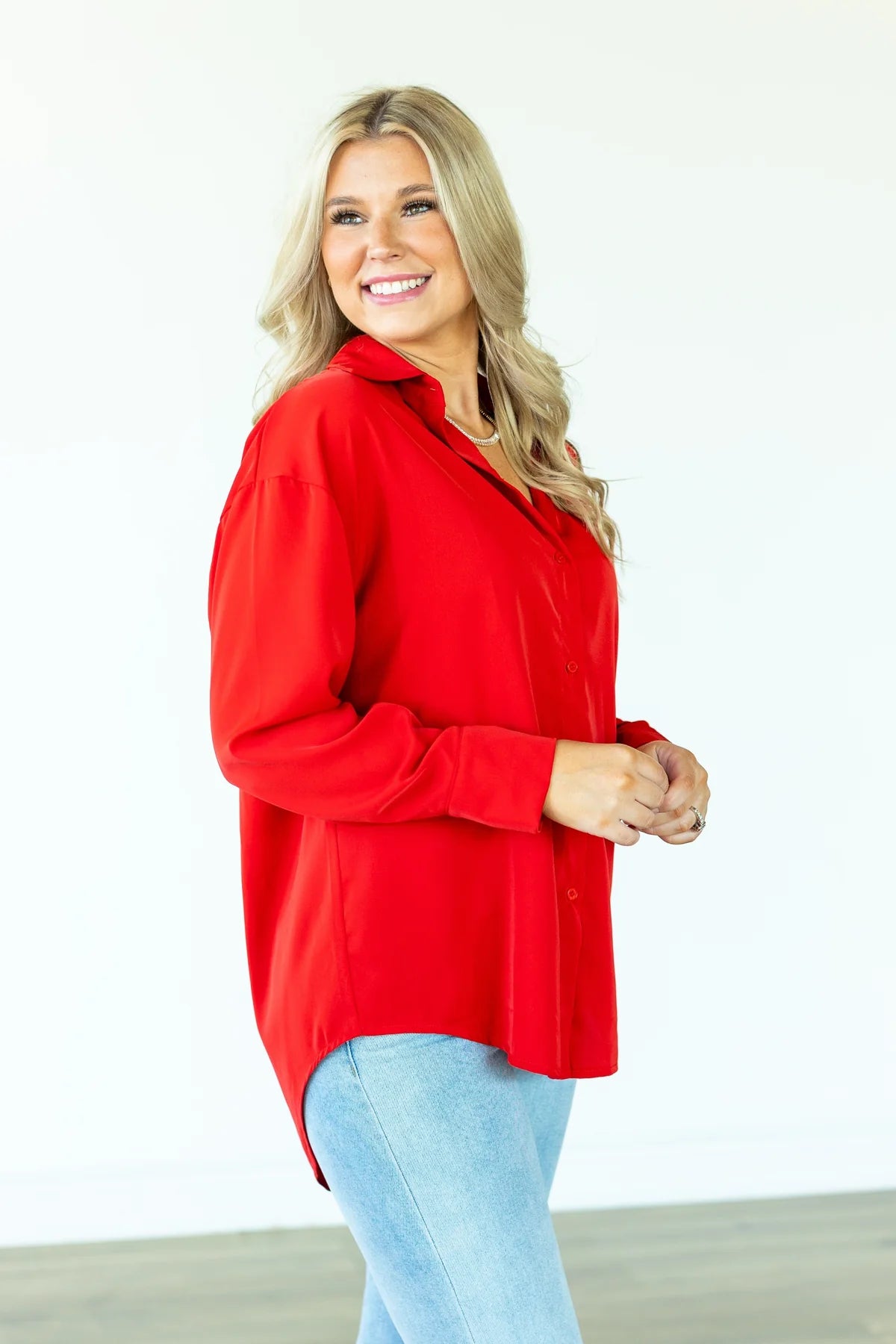 Southern Grace Kathryn Button-Up Shirt- Red
