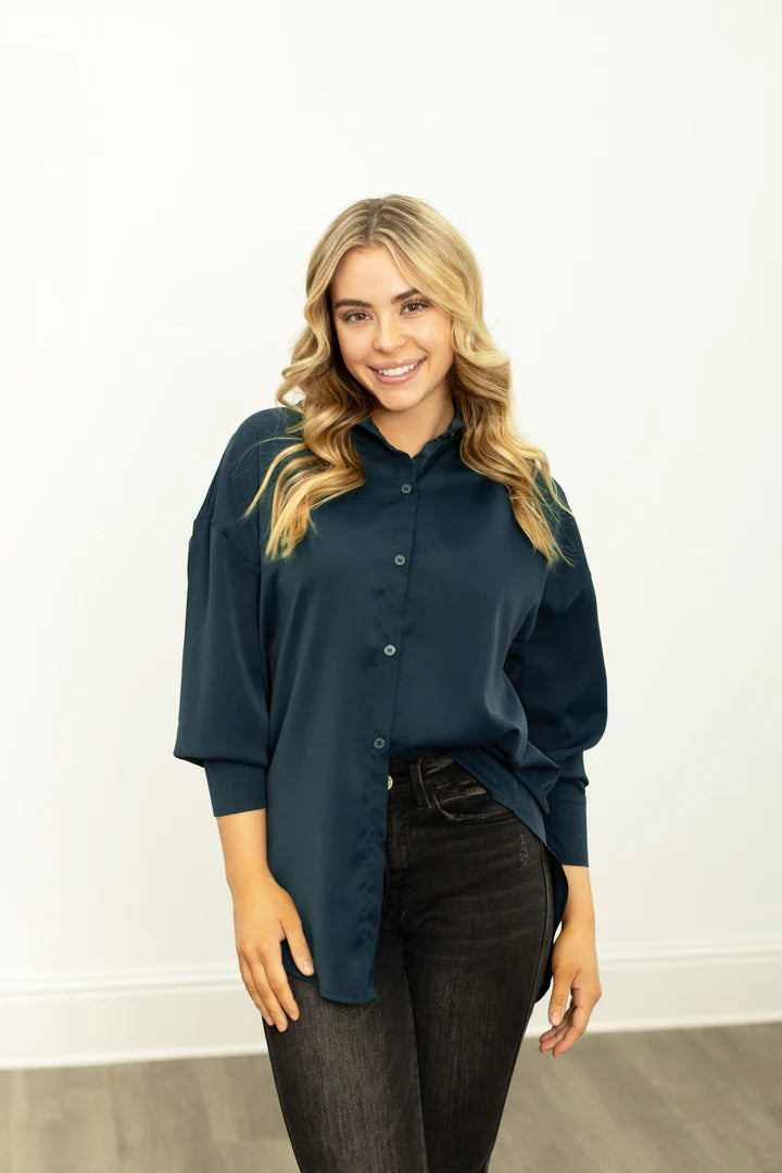 Southern Grace Kathryn Button-Up Shirt- Navy