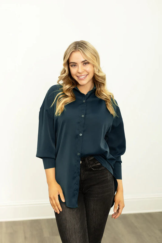 Southern Grace Kathryn Button-Up Shirt- Navy
