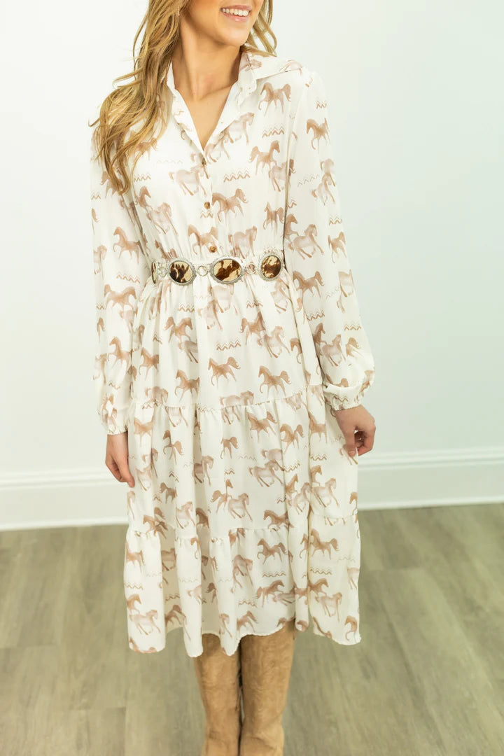 Southern Grace Cream Colored Dress With Horse Print