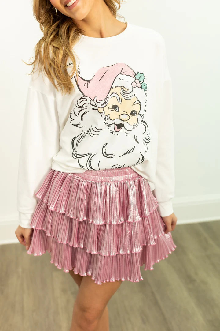 Southern Grace White Cute Santa on French Terry Crewneck