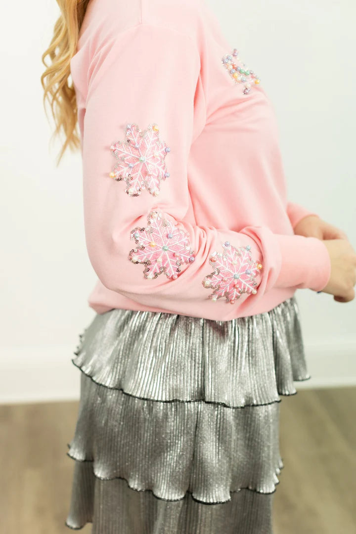 Southern Grace Pink Long Sleeve Shirt With Pearl Merry On Front