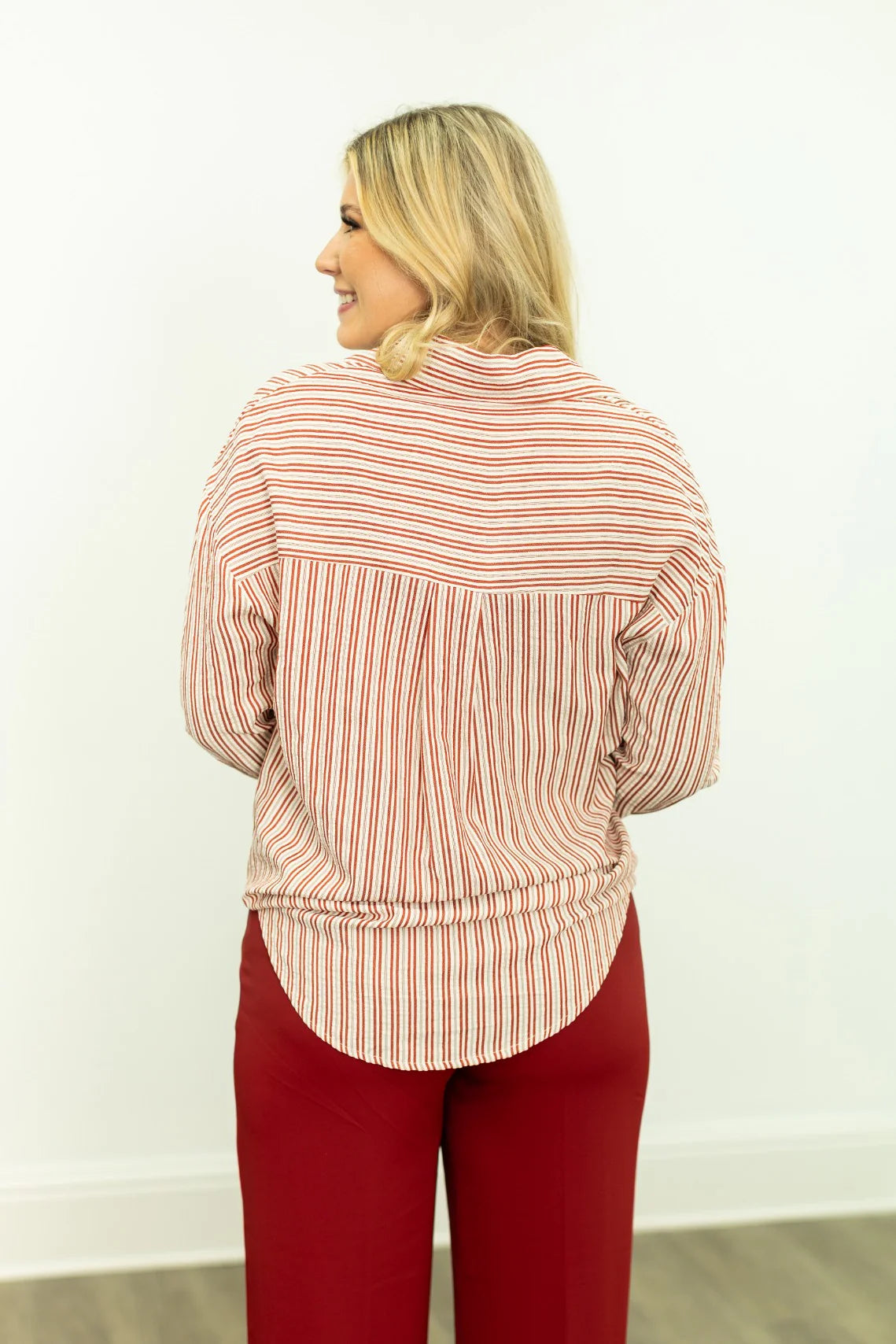 Southern Grace Kathryn Button-Up Shirt- Red & White Stripes