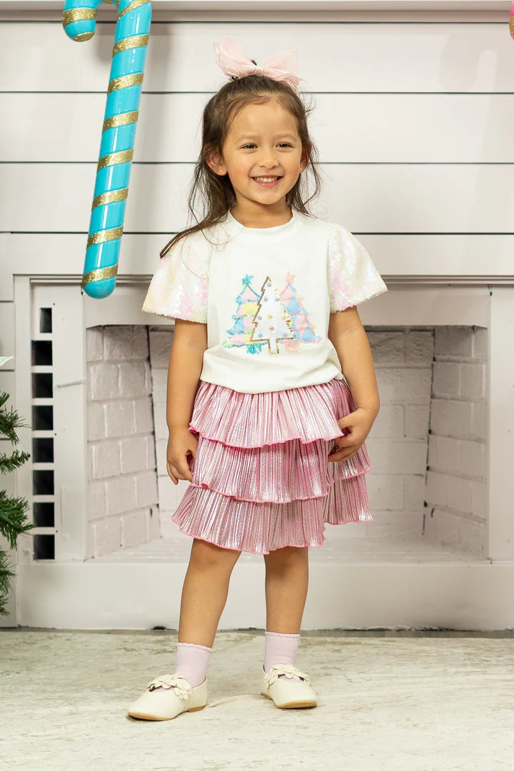 Southern Grace Girls' White Festive Forest on Princess Top