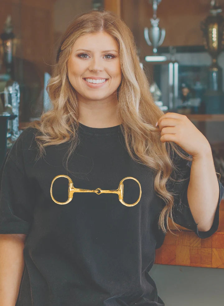 Southern Grace Gold Horse Bit On Black Shirt