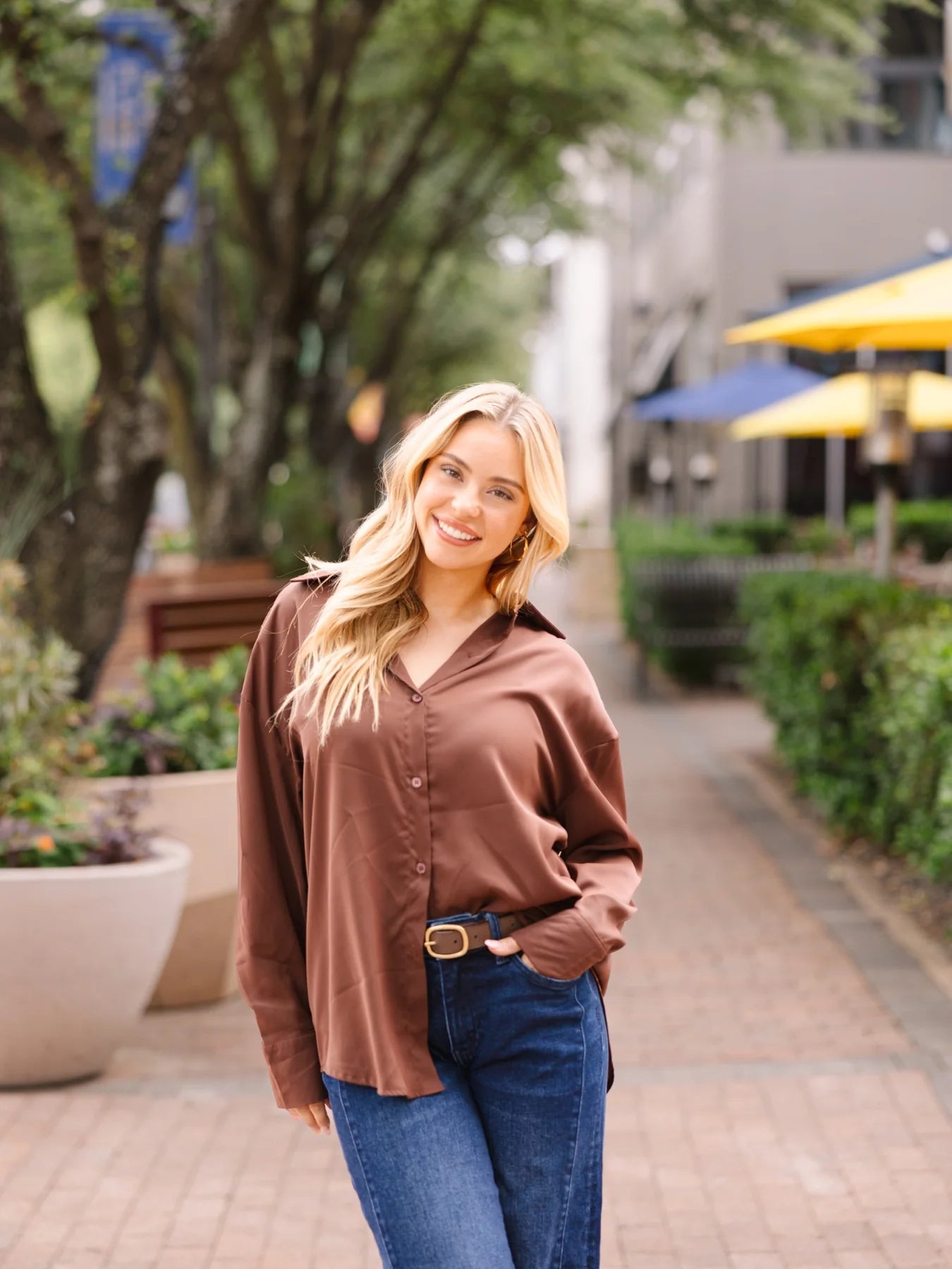 Southern Grace Kathryn Button-Up Shirt- Brown