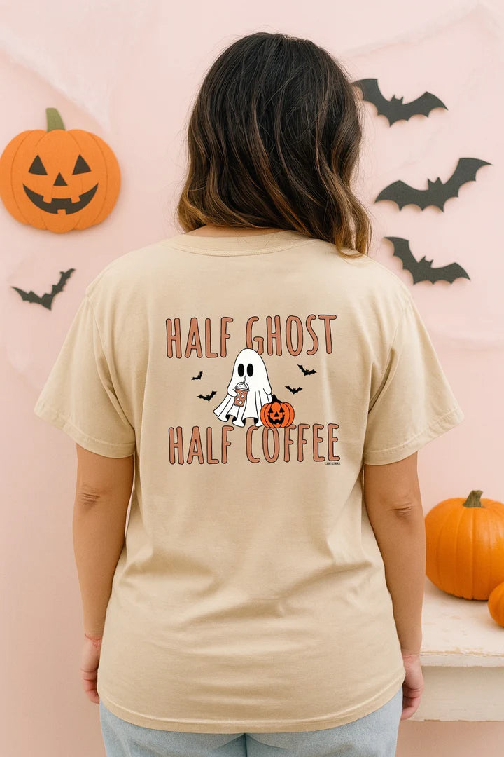 Southern Grace Half Ghost Half Coffee on Beige Tee Shirt