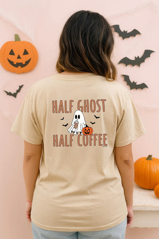 Southern Grace Half Ghost Half Coffee on Beige Tee Shirt